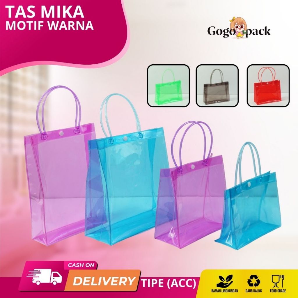 

Tas Mika PVC / Tas Mika PVC Transparan / Tas Bening / Tas Transparan / Tas Hampers / Goodiebag Transparan / Goodiebag Bening I ACC02