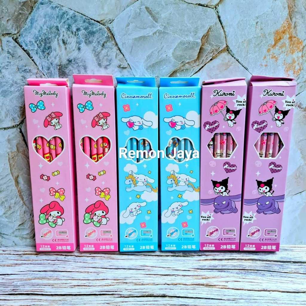 

(12pcs) Pensil 2B karakter lucu my melodi kuromi sanrio/pensil 2B murah