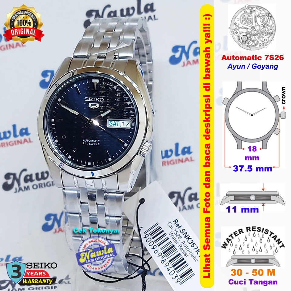 Seiko 5 SNK357K1 Automatic Blue Dial - Jam Tangan Pria SNK357