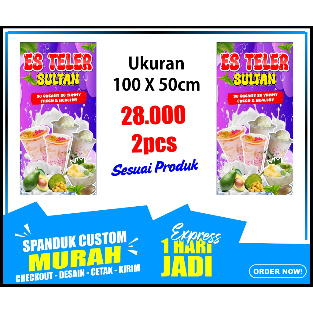 Banner ES TELER SULTAN, Spanduk ES TELER SULTAN ukuran 50X100cm /  Banner ES TELER SULTAN, Spanduk E