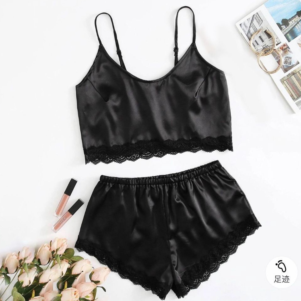 KODE K12V Baju tidur Tanktop Lingerie Sexy Celana Pendek Satin baju piyama wanita sexy  baju tidur p