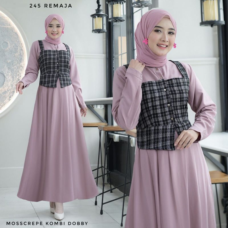 TRF245-Gamis Wanita Remaja Gamis Model Korea Terkini Gamis Simple Elegant Stylish Gamis Kombinasi Ou