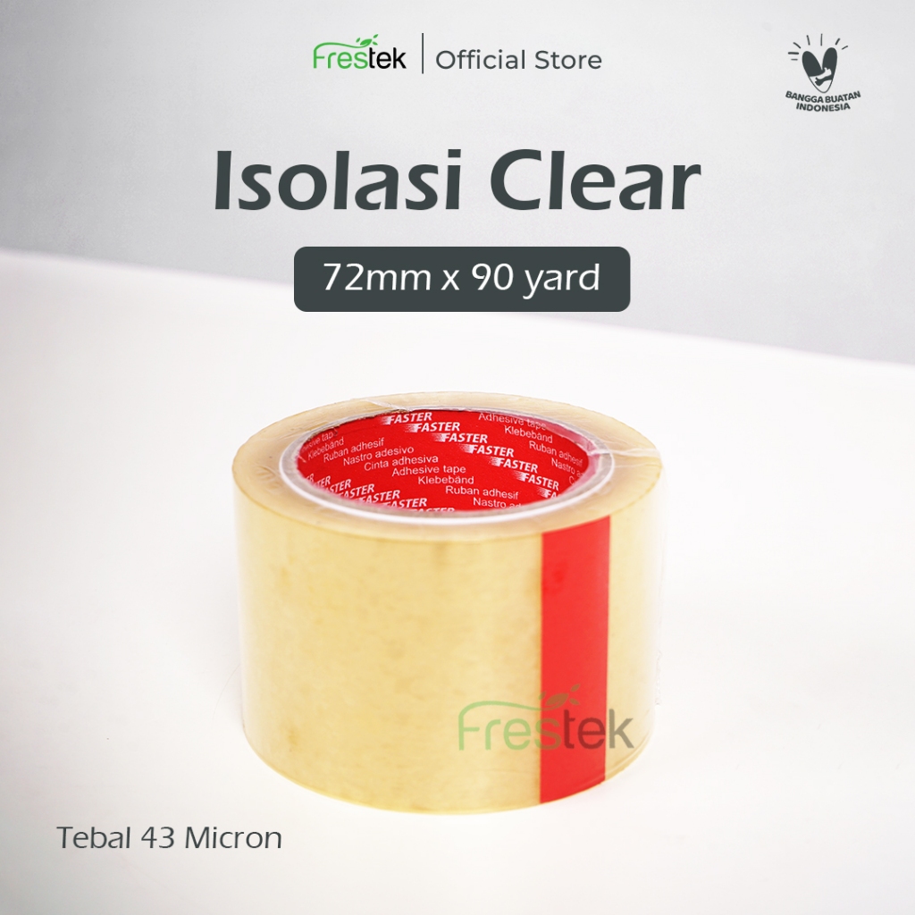 

FASTER Isolasi / Lakban / Selotip / OPP Tape Bening / Clear 72 mm x 90 yard (3 Inch / 3” x 90yd) Full