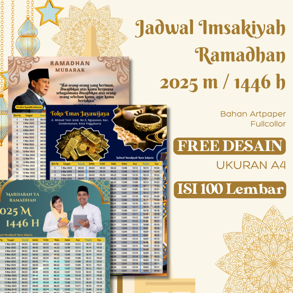 

(ISI 100 lembar) Cetak Jadwal Imsakiyah - Ramadhan 1446 / 2025 - FREE DESAIN - A4
