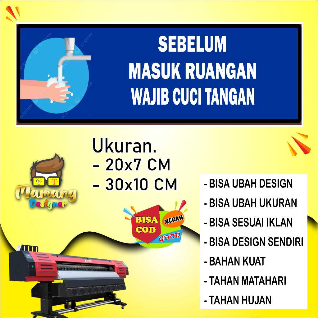 

Sticker Tempelan Kata Kata Wajib Cuci Tangan Bahan Tahan Air Biru