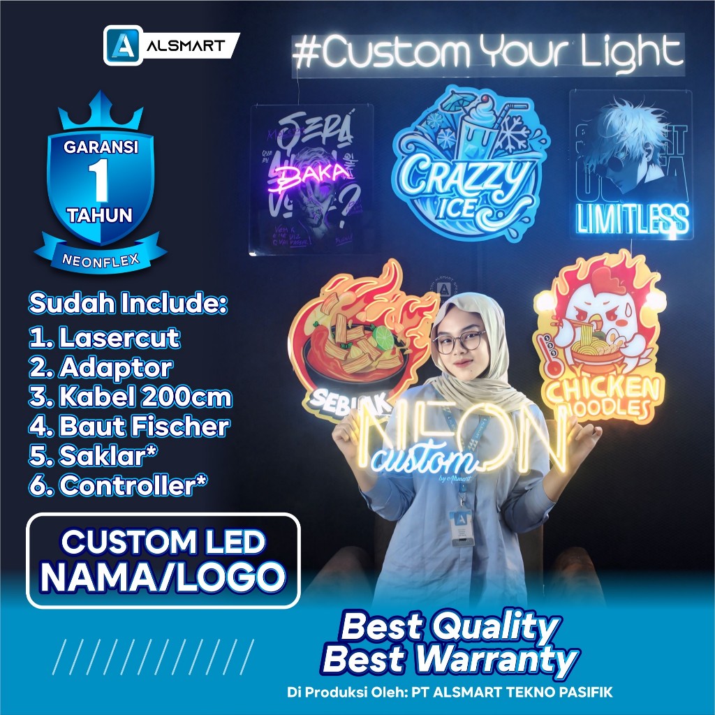 Neon custom Lampu custom Tulisan nama dekorasi toko neon box custom