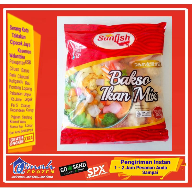 Sunfish Mix 500gr, Bakso ikan mix, bakso Seafood, Frozen Serang