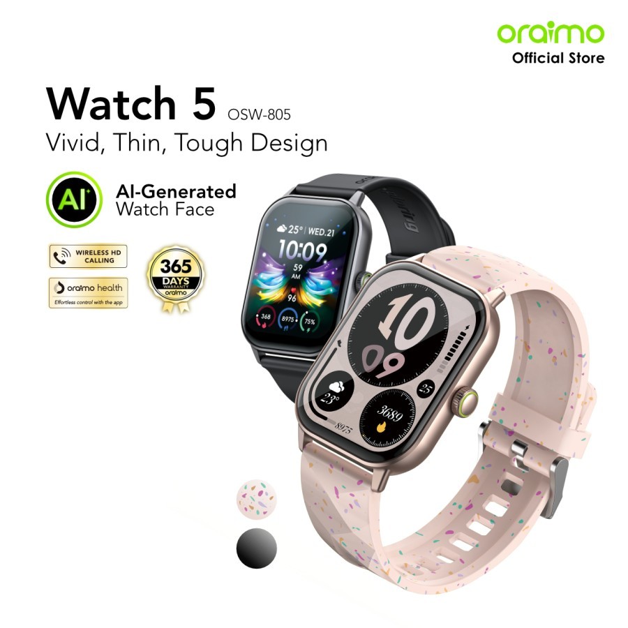 Oraimo Watch 5 Jam Tangan Bluetooth Tahan Air Debu OSW-805 Smartwatch Health Wireless Call Dustproof