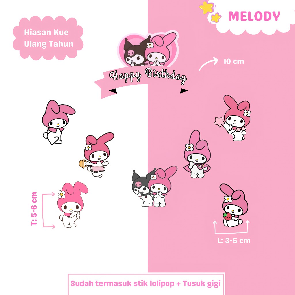 Topper Cake/Topper Cake Kue Ulang Tahun/Hiasan Kue Ulang Tahun Tusukan/Melody/Cinnamoroll