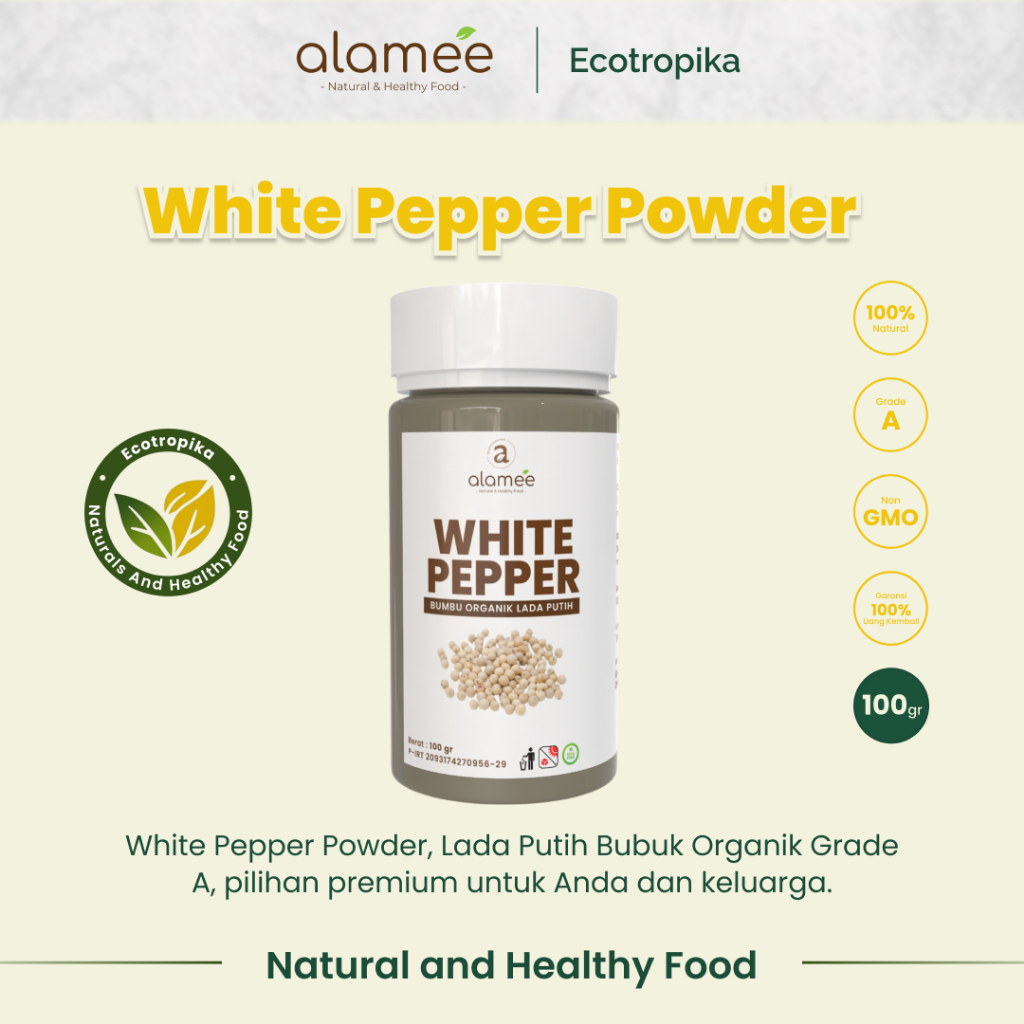 

Lada Putih Bubuk White Pepper Powder Merica Whitepepper Bumbu Dapur Instan Tanpa Campuran Tabur 100g