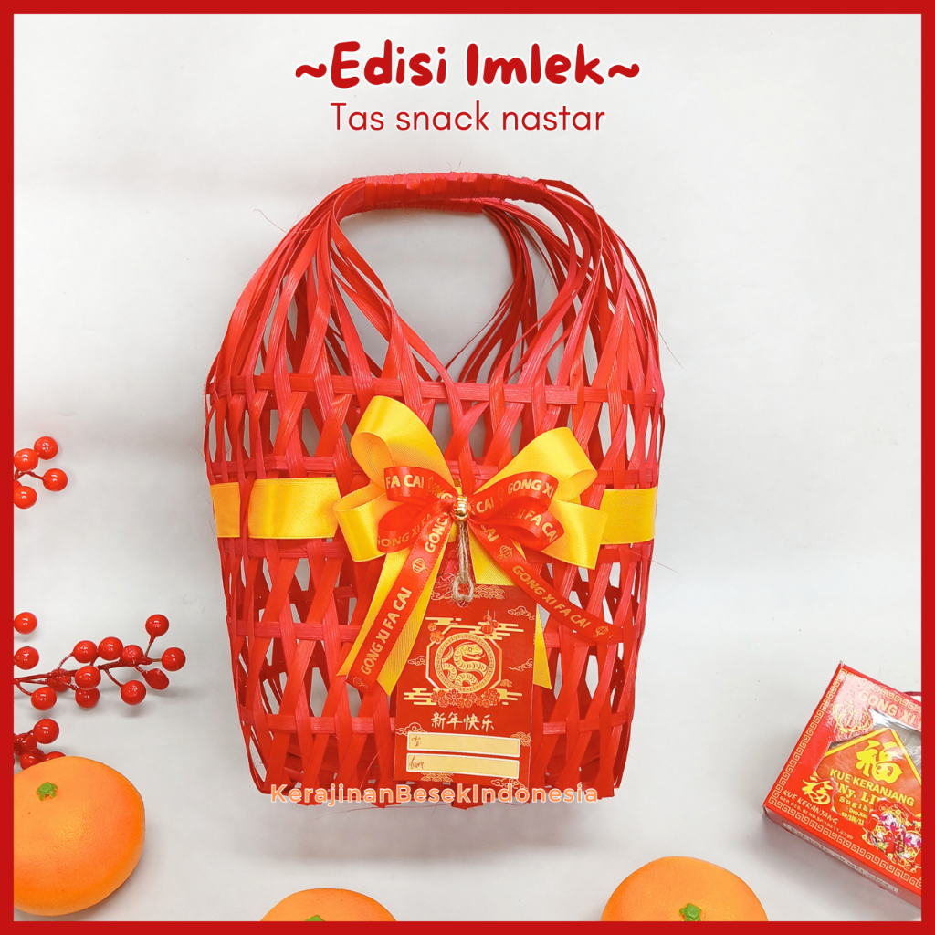 

GOODIE BAG KERANJANG HAMPERS IMLEK CNY 2024 TAS SNACK & TAS SNACK NASTAR warna pita Chinese New Year Sincia Parsel Jeruk Kotak kue
