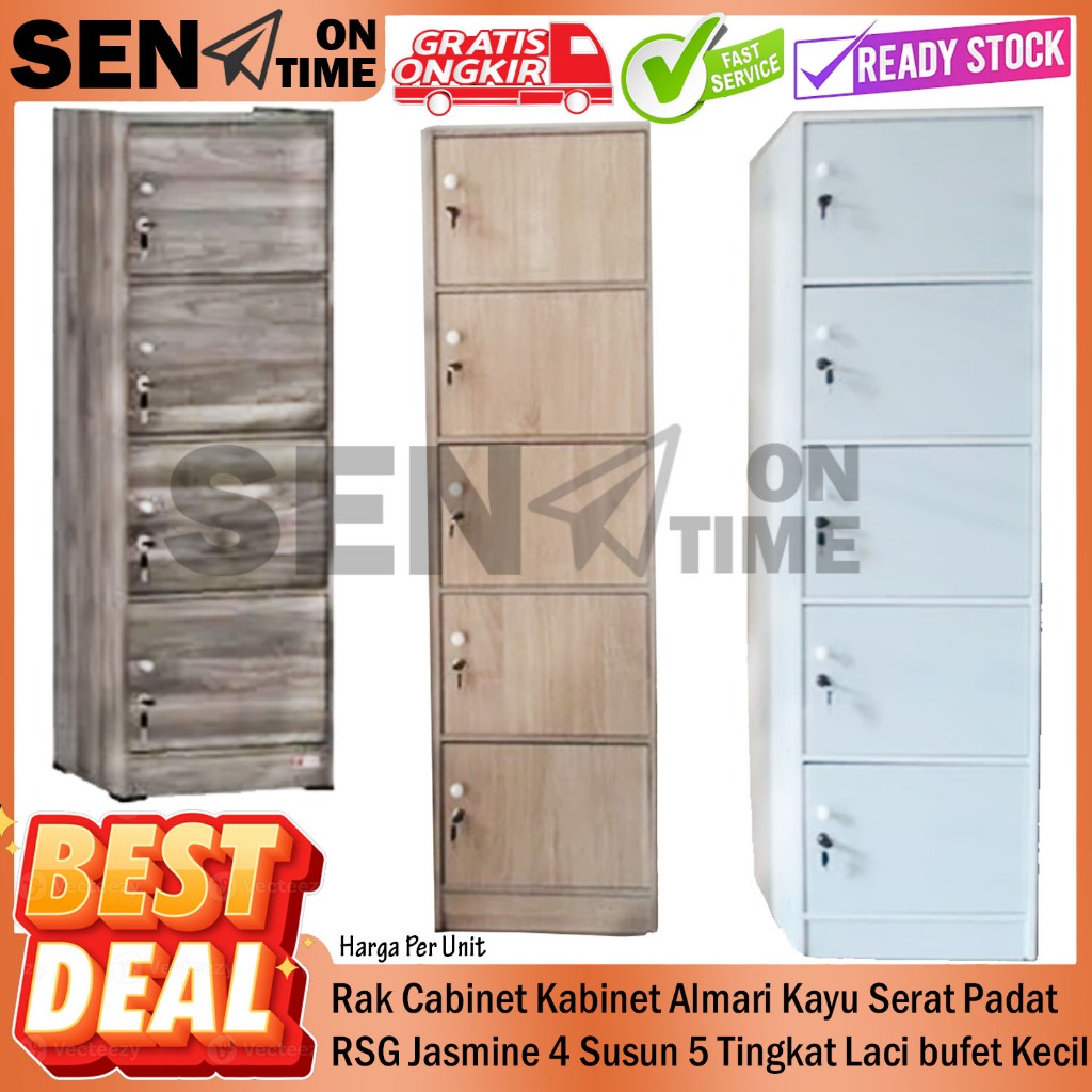 [Instant] Locker Mini Lemari Kecil Buffet Rak Rsg Jasmine 4 Susun 5 Tingkat Almari Kayu Serat Padat 