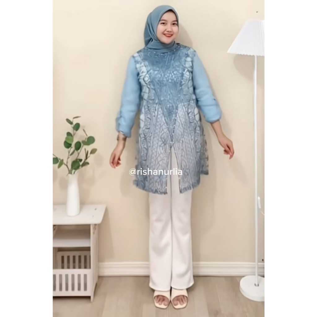 DISKON FIONA OUTER TUNIK JUMBO LD120 BROKAT ORGANZA PAYET BRUKAT HARI RAYA KONDANGAN WISUDAAN