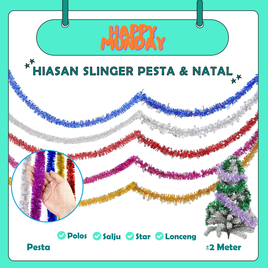 Happymunday Hiasan Slinger Untuk Pesta dan Natal / Slinger Untuk Hiasan Pohon Natal