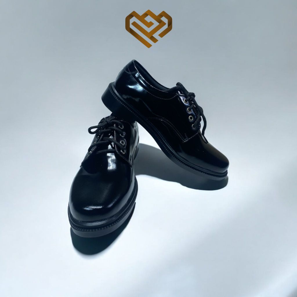 SEPATU PDH PRIA TNI POLRI POLISI CASUAL & FORMAL PDH PENDEK HITAM MENGKILAP KULIT SAPI ORIGINAL 100%