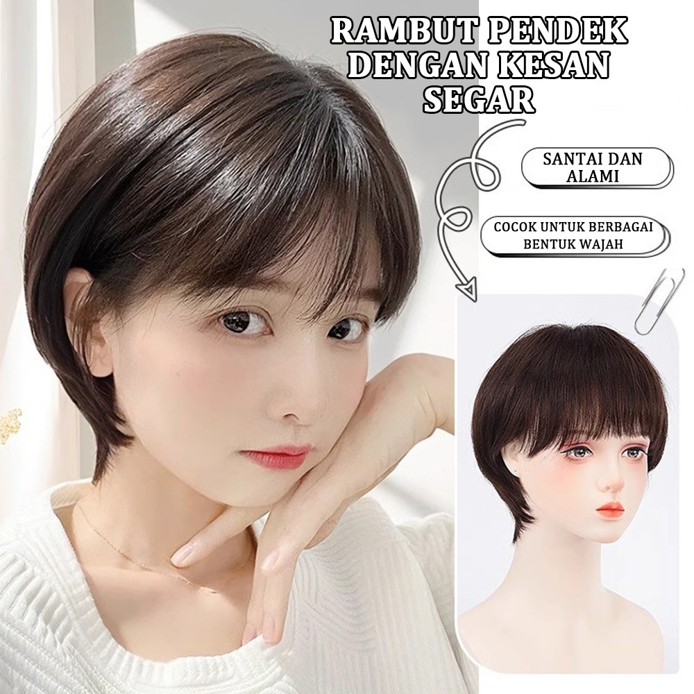 Wig Wanita Full Kepala/Wig Rambut Pendek/Wig Tanpa Poni Daily/Wig Korean Natural Wanita/Wig Rambut W