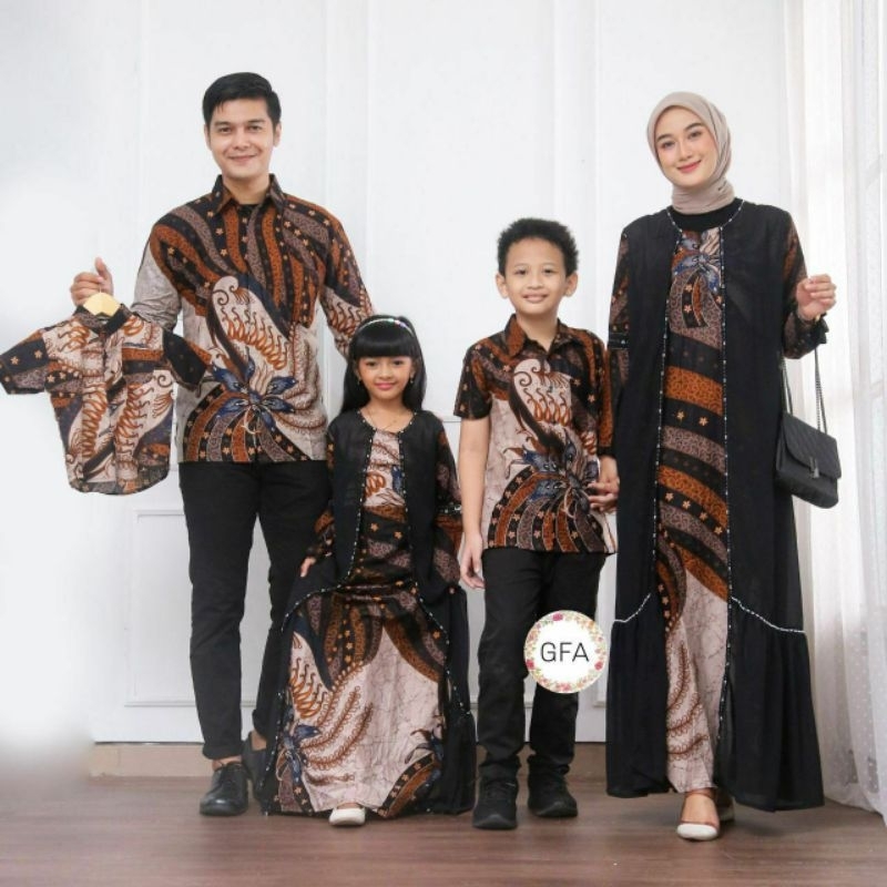 Lunara Series COD Set Baju Batik Couple Sarimbit Keluarga Gamis Size Jumbo Kemeja Batik Anak Balita 