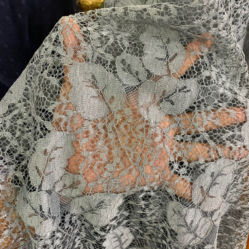 kain brokat - kain brukat lace glitter - kain brokat import - [DEEP GREY]