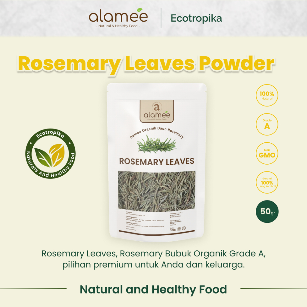 

Daun Rosemary Kering Dried Leaves Garnish Murni Asli Tanpa Campuran Bumbu Dapur Premium 50 Gram