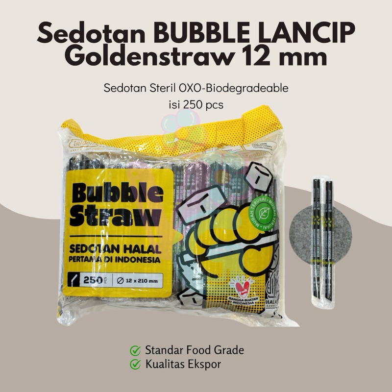 Sedotan Plastik Bubble Boba Higenis Steril Lancip Hitam OXO Golden Straw 12mm x 21cm [250 pcs] / Sed