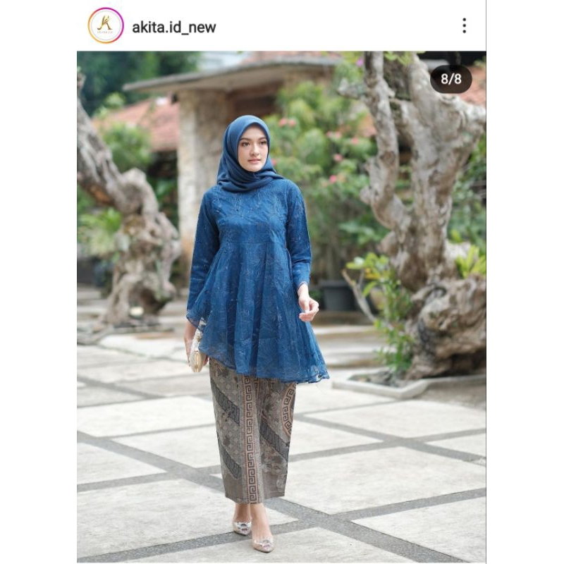 Preloved Kebaya Blouse Peplum tille tulle tile mutiara Asimetris Navy Akita Akita.id Mega Tunik