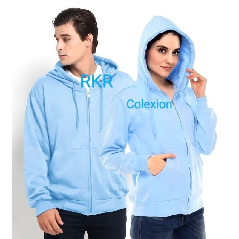 Jaket Sweater Hoodie Zipper Premium Warna Biru Muda/Jaket Sweater Hoodie Zipper Original Pria dan Wa