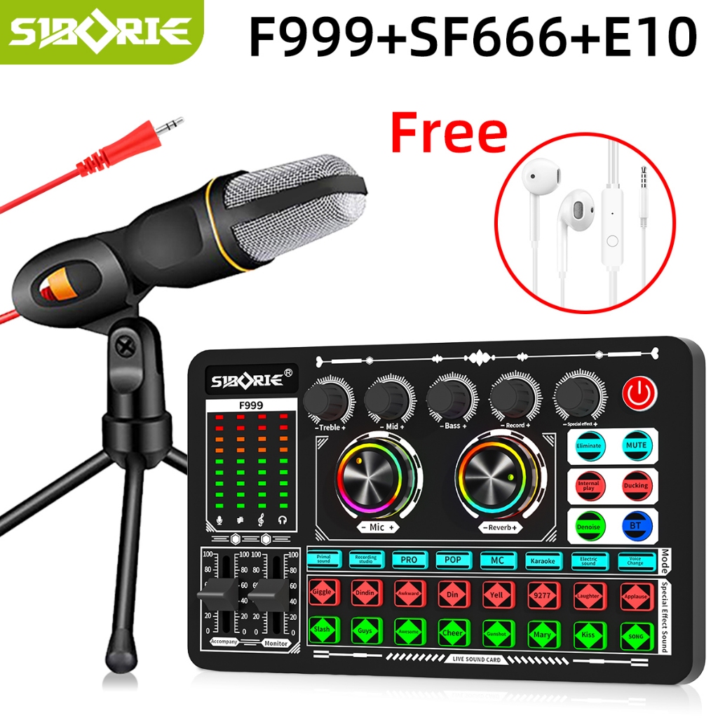 Siborie F999 soundcard+SF666 mic paket lengkap Full SET 100% Original Siap COD