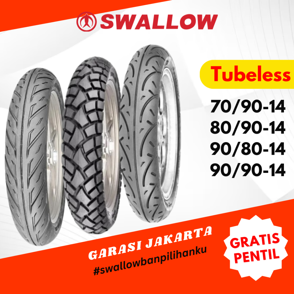 Ban motor matic ring 14 luar tubeless swallow 70 80 90 tubles depan belakang beat mio vario