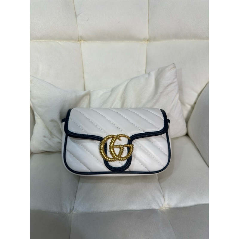 Gucci GG Marmont Matelasse Leather Super Mini Bag (Navy White)