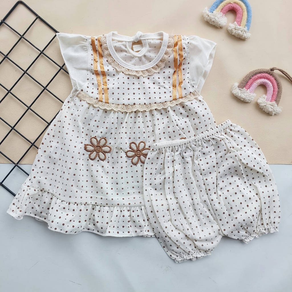 Dress Bayi Newborn  0-9 Bulan Free Celana / Baju Bayi Anak Perempuan Putih BW