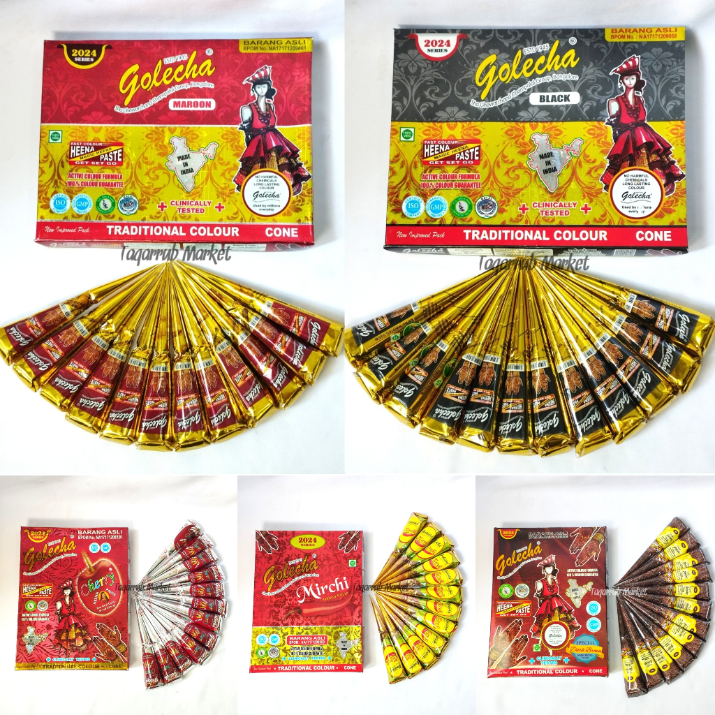 (1 LUSIN) Henna Golecha Henna Pasta Merah Cherry Henna Warna Merah Cherry Original BPOM Heena Merah 