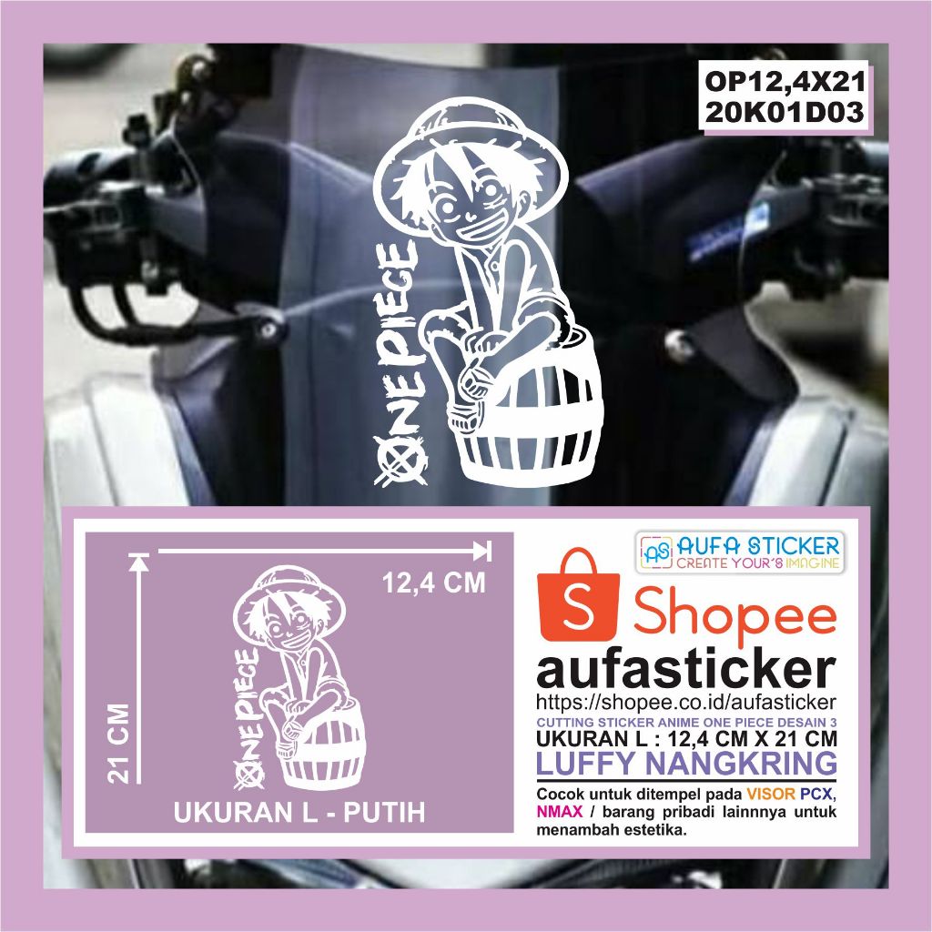 STIKER ONE PIECE – cutting sticker VISOR MOTOR PCX NMAX  – MONKEY D LUFFY NANGKRING desain 3 #anime