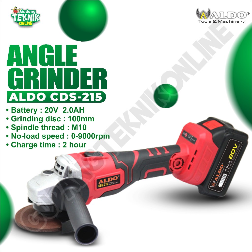Mesin Gerinda Tangan Baterai 4" ALDO CDS-215 / Angle Grinder 4 Inch Cordless Gurinda Tangan CDS 215 