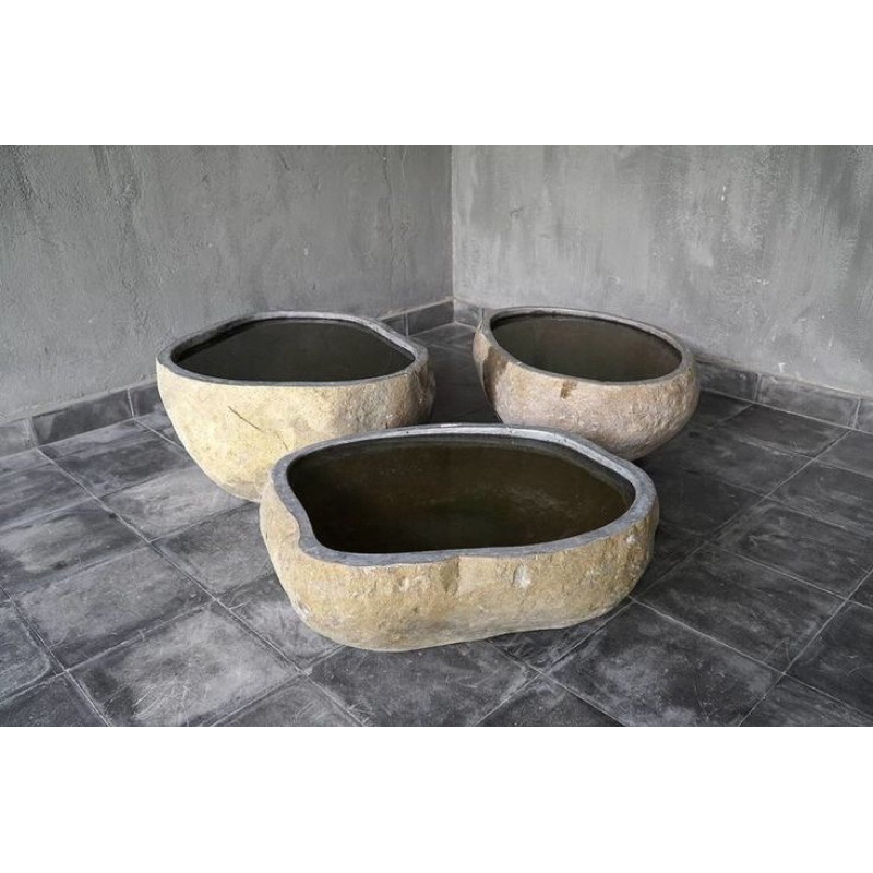 GENTONG KOLAM POT BUNGA TERATAI ELEGAN BATU ALAM UK 55-60CM