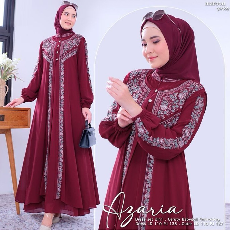 KALEAOUTFIT - AZARIA DRESS+OUTHER - FASHION MUSLIM - PAKAIAN WANITA - TERBARU - KEKINIAN - GAMIS WAN