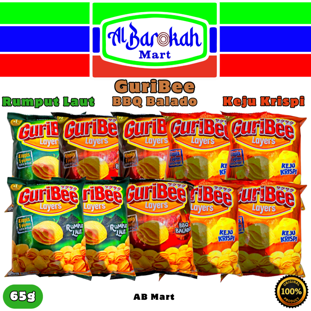 GuriBee BBQ Balado 65g | GuriBee Keju Krispi 65g | GuriBee Rumput Laut 65g