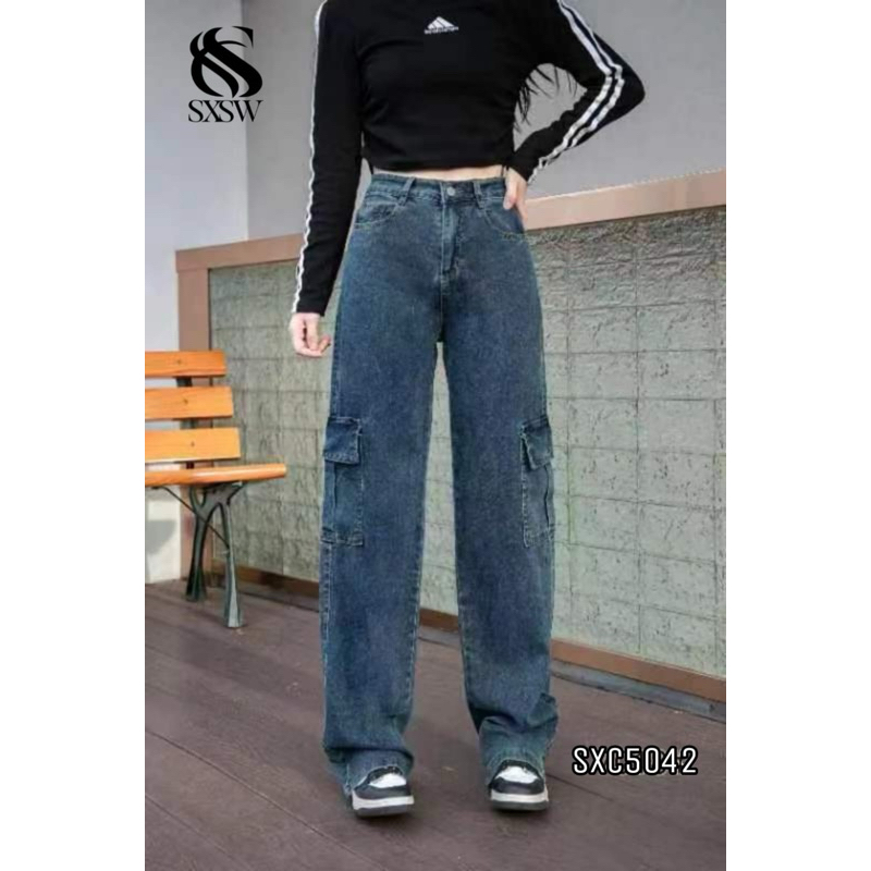 SXSW Celana Jeans wanita cargo import