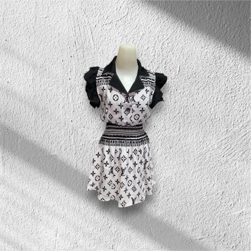 mini dress LV hitam putih