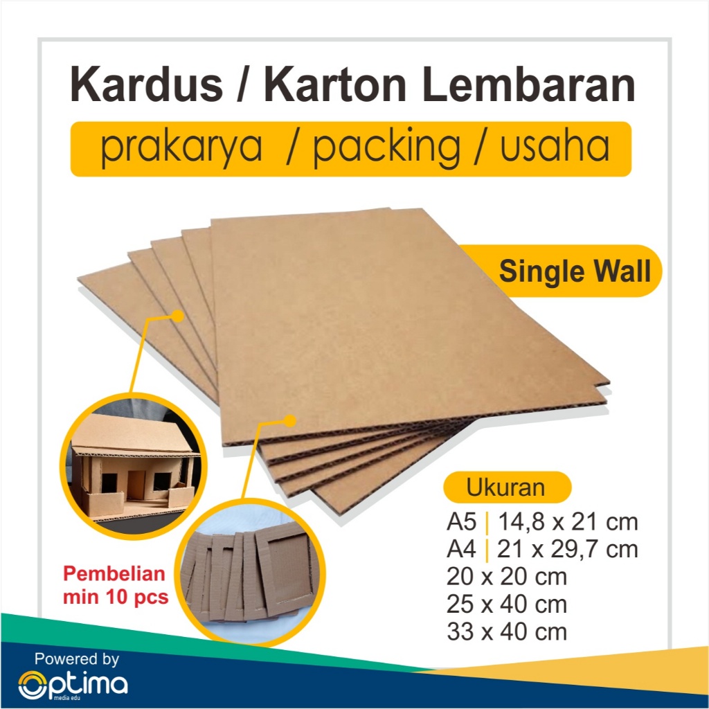 

Min 10 Pcs - Kardus Karton Lembaran Berbagai Ukuran - Single wall Corrugated