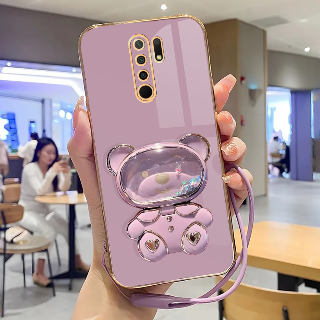 Soft Case Redmi 9 Case Stand Holder Mirror Silicone Luxury Plating