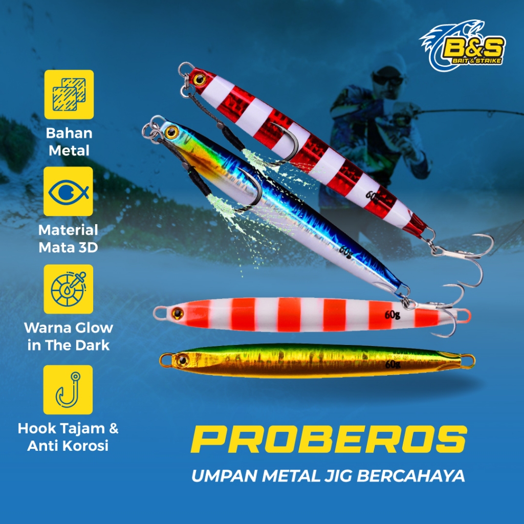 PROBEROS Umpan Pancing Metal Jig 10-60G Bercahaya MJ023