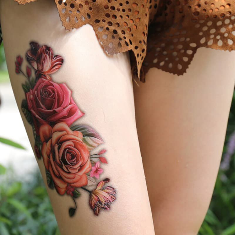 Tatto Temporary Tato Temporer Paha Lengan Tahan Air Sementara Seri HB 665 Lama Bunga Mawar Pink Rose