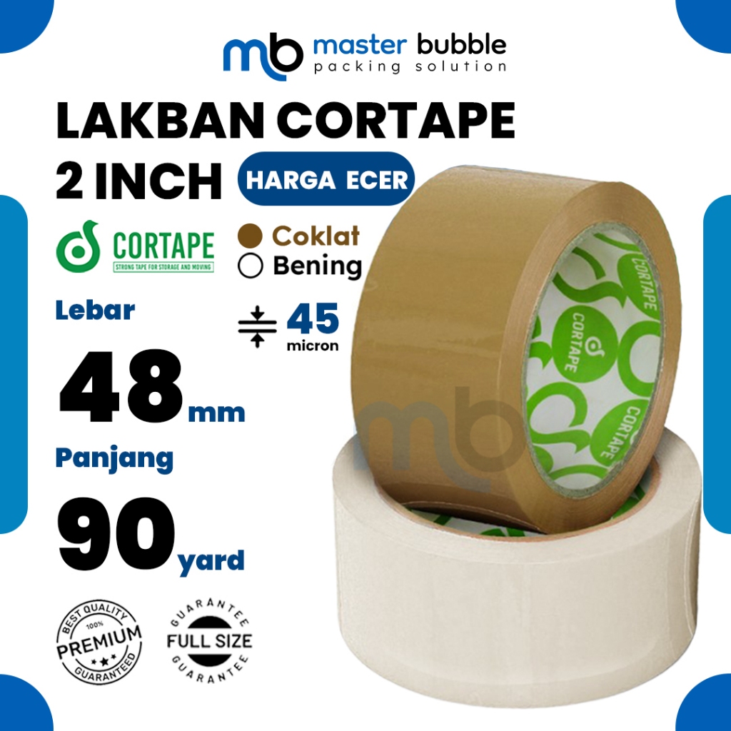 

Lakban Selotip Isolasi Polos Bening & Coklat 2inch 48 mm x 90yard Premium Cortape Harga Ecer Satuan