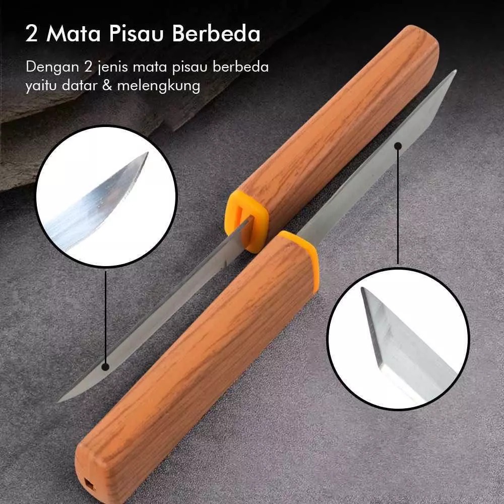 Pisau Katana Samurai Mini 2In1 | Pisau Dapur Survival Daging Buah Koki Jepang Outdoor Autdoor Gunung