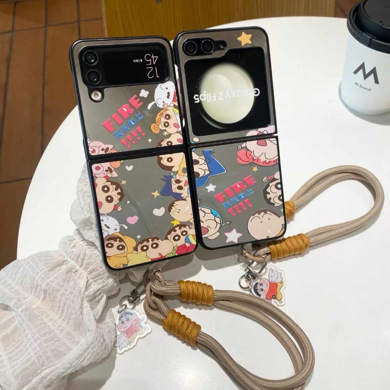 New Mirror Case Sinchan Boochan Kartun Jepang Cute With Chain Gantungan Hp Imut Viral Casing Bahan T