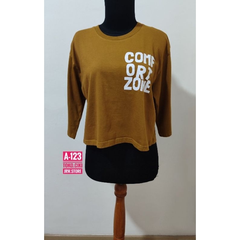 (A-123) NEW BARU ATASAN BAJU KAOS CROP TOP LENGAN 3/4 OVERSIZE JUMBO BIGSIZE KUNING MUSTARD CEWE WAN