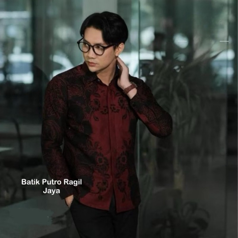 Batik Armenia burgundy Premium Kemeja Batik pria merah maroon Slimfit Lengan Panjang