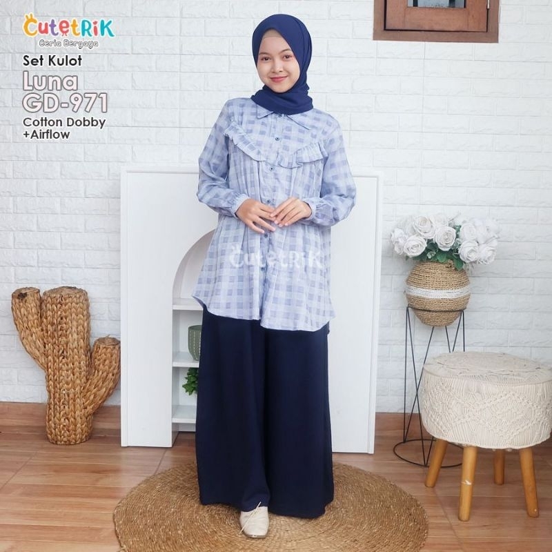 CutetRiK Set Kulot LUNA GD-971 Setelan Celana Tunik Anak Remaja Tangung Muslim Motif Kotak