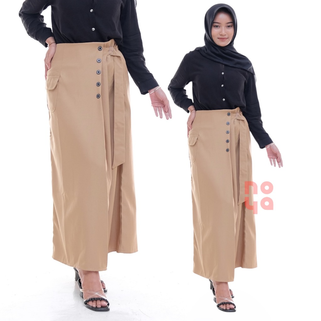 NOYA – Rok Frizi Button Skirt Knitted Line A Korean Style Span Gisca Polos Kancing Tali – Size Jumbo