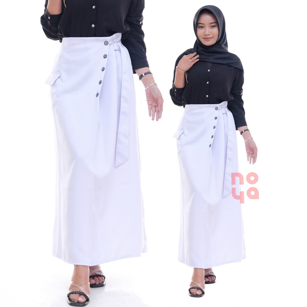ROK BUTTON SKIRT - Bahan Semi Woll  Rok Line-A  Rok Polos Panjang Aksesories Kancing Dan Pengait Sam